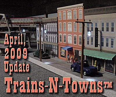 The official e-newsletter of Big Indoor Trains<sup><small>TM</small></sup> and Big Christmas Trains<sup><small>TM</small></sup>. This is a photo of Tom Amara's O-scale storefront project, based on a project in our primer articles. Click for bigger photo. 