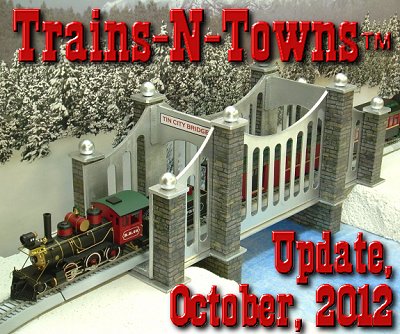 The official e-newsletter of Big Indoor Trains<sup><small>TM</small></sup> and Big Christmas Trains<sup><small>TM</small></sup>. This photo is from Howard Lamey's Pine Mountain Valley railroad.  Click for Howard's instructions for building this bridge from scrap cardboard.