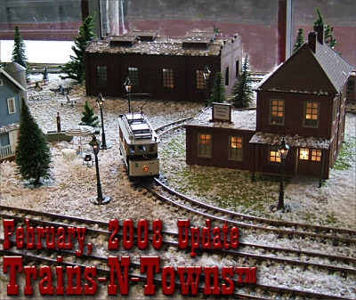Trains-N-Towns. The official e-newsletter of Big Indoor Trains<sup><small>TM</small></sup> and Big Christmas Trains<sup><small>TM</small></sup>. This photo is from a public display railroad in December, 2006, in the Kettering Tower of downtown Dayton, Ohio.